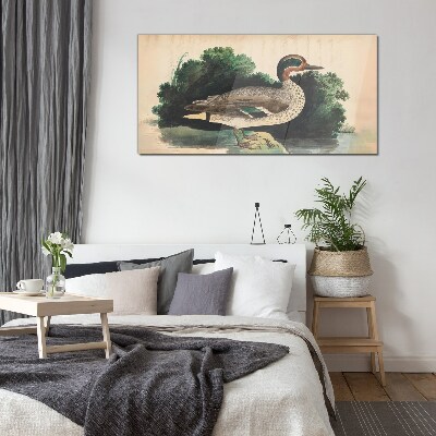 A duck surrounded by greenery Glass Wall Art