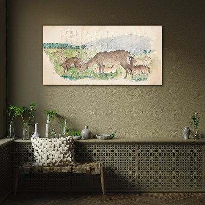 Peaceful landscape with deer Glass Wall Art