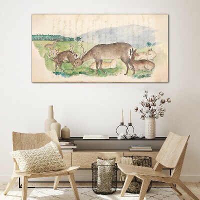 Deer animals figure Glass Wall Art