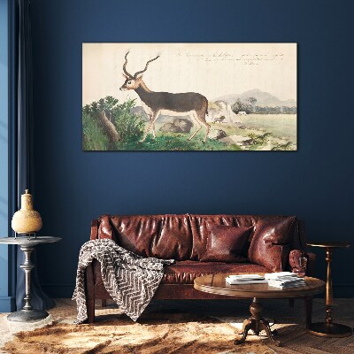 Antelope in the background of the landscape Glass Wall Art