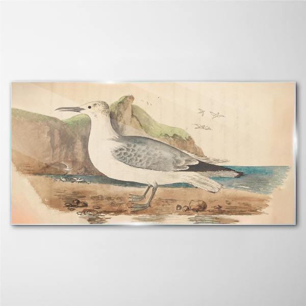 Seabird on the beach Glass Wall Art