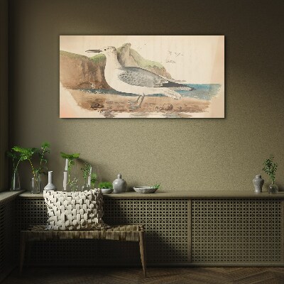 Seabird on the beach Glass Wall Art