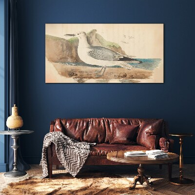 Seabird on the beach Glass Wall Art