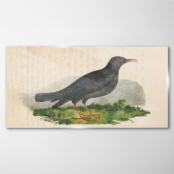 Bird on a green background Glass Wall Art
