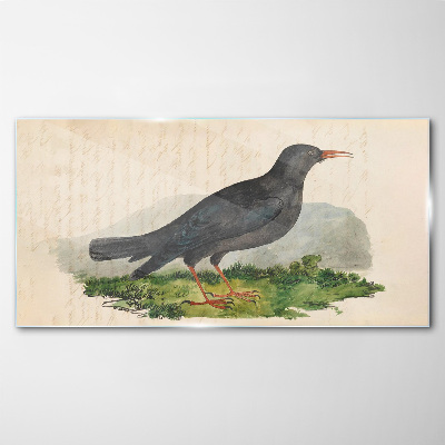 Bird on a green background Glass Wall Art