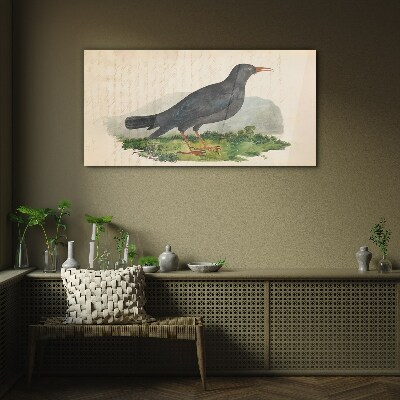 Bird on a green background Glass Wall Art