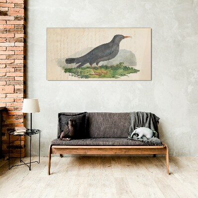 Bird on a green background Glass Wall Art