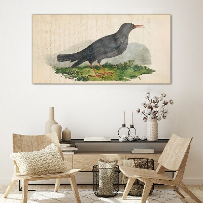 Bird on a green background Glass Wall Art