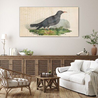 Bird on a green background Glass Wall Art