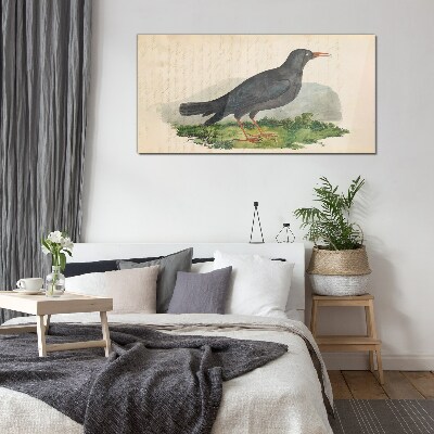 Bird on a green background Glass Wall Art