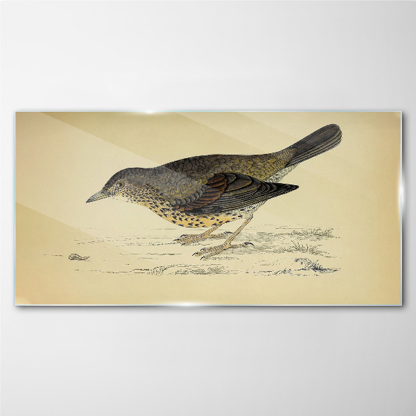 Bird on a beige background Glass Wall Art