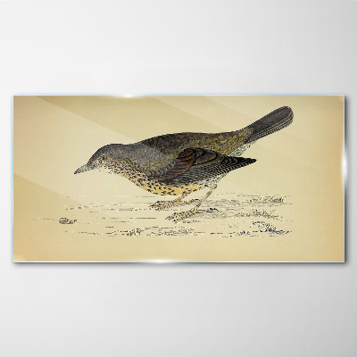 Bird on a beige background Glass Wall Art