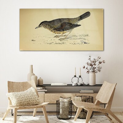 Bird on a beige background Glass Wall Art