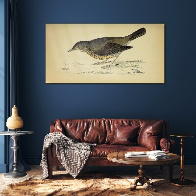 Bird on a beige background Glass Wall Art