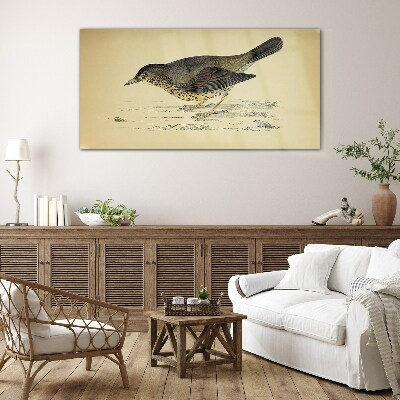 Bird on a beige background Glass Wall Art