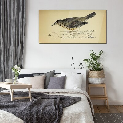 Bird on a beige background Glass Wall Art