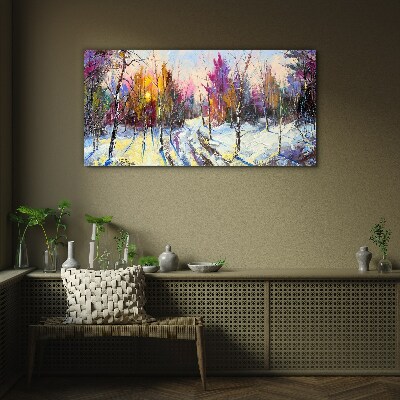 Winter landscape in sunset colors Glass Wall Art
