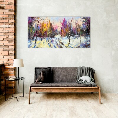 Winter landscape in sunset colors Glass Wall Art