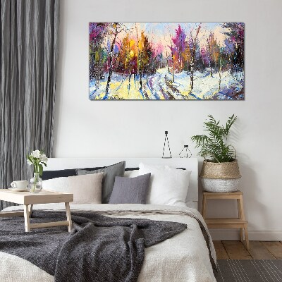 Winter landscape in sunset colors Glass Wall Art