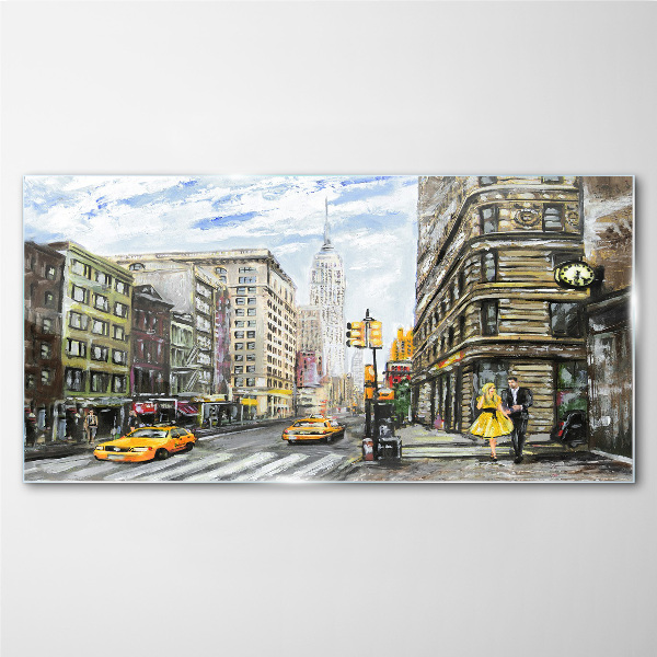 New York street in yellow cabs Glass Wall Art