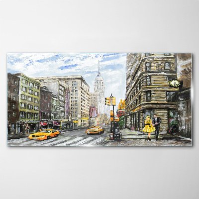 New York street in yellow cabs Glass Wall Art