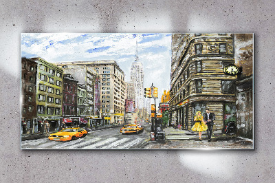New York street in yellow cabs Glass Wall Art