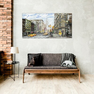 New York street in yellow cabs Glass Wall Art