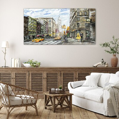 New York street in yellow cabs Glass Wall Art