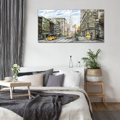 New York street in yellow cabs Glass Wall Art