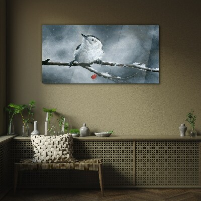 Winter bird on a branch Glass Wall Art