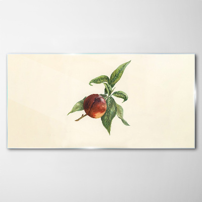 Apple on a background of leaves Glass Print