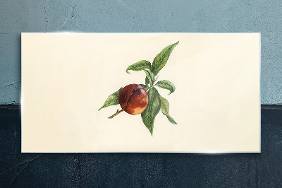 Apple on a background of leaves Glass Print