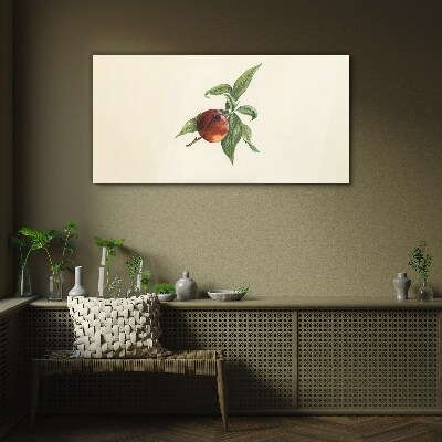 Apple on a background of leaves Glass Print