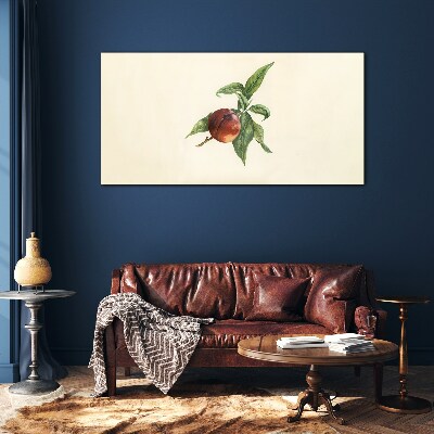 Apple on a background of leaves Glass Print