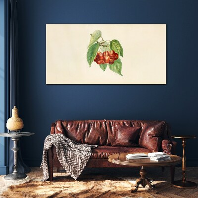 Red cherries on a pastel background Glass Print