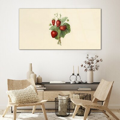 Fruit strawberry leaves Glass Print