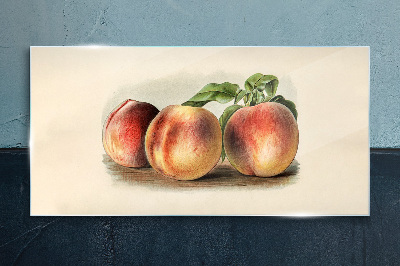 Three peaches on a white background Glass Print
