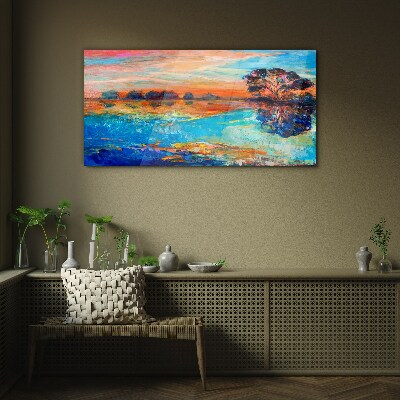 Water tree sunset Glass Print