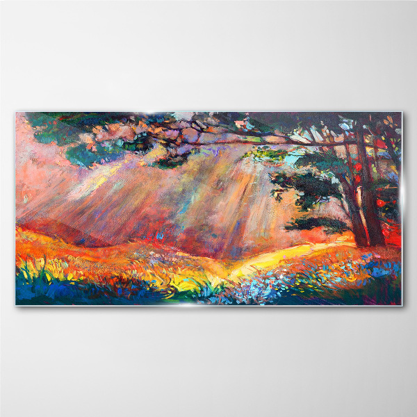 Golden rays in the summer landscape Glass Print