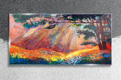 Golden rays in the summer landscape Glass Print
