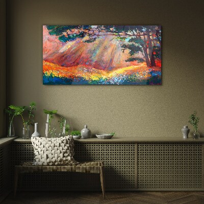 Golden rays in the summer landscape Glass Print