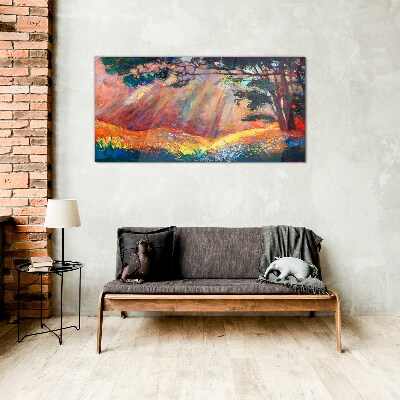 Golden rays in the summer landscape Glass Print