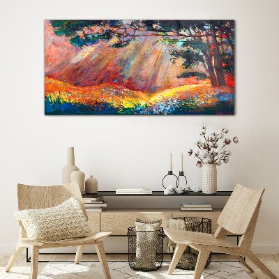 Golden rays in the summer landscape Glass Print
