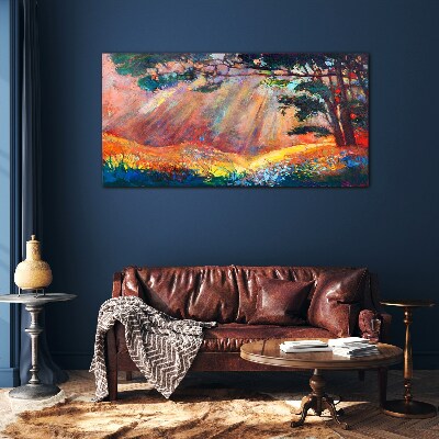 Golden rays in the summer landscape Glass Print