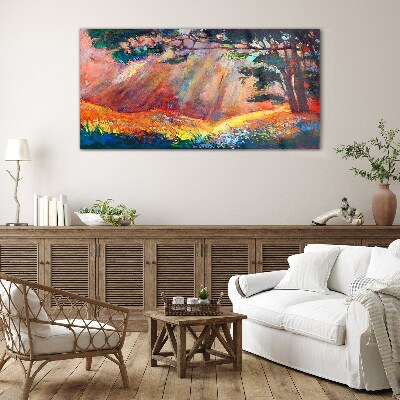 Golden rays in the summer landscape Glass Print