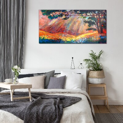 Golden rays in the summer landscape Glass Print