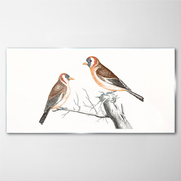 Two birds on a branch Glass Print