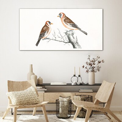 Two birds on a branch Glass Print