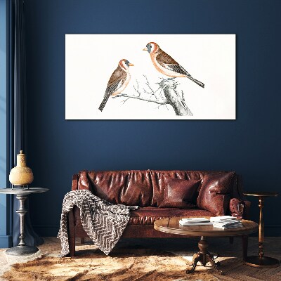 Two birds on a branch Glass Print