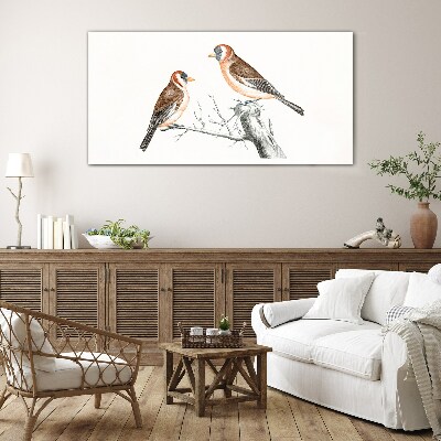 Two birds on a branch Glass Print